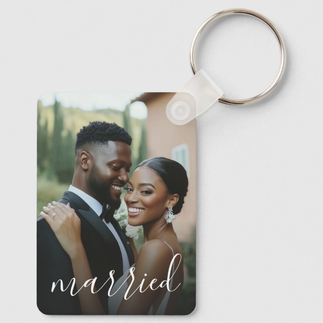 Married Couple Photo Wedding Keychain (Back)