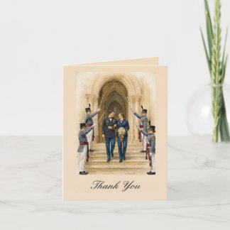 Married Couple Walking Beneath A Ceremonial Sabre Thank You Card