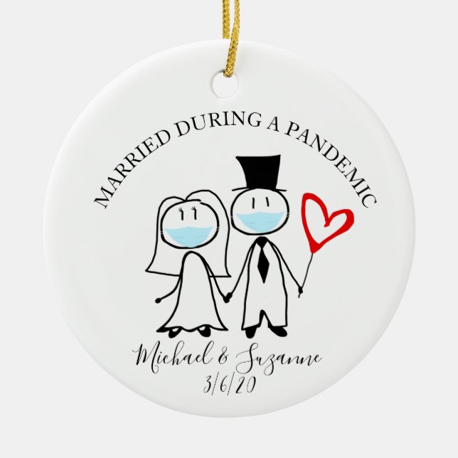 Married During a Pandemic Covid Bride Groom Ceramic Ornament (Front)