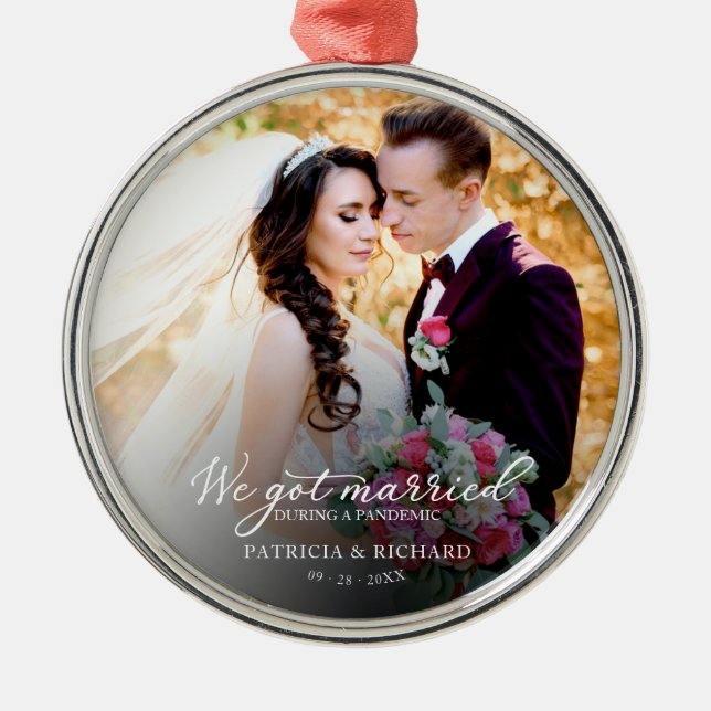 Married During a Pandemic Photo Elegant Metal Ornament (Front)