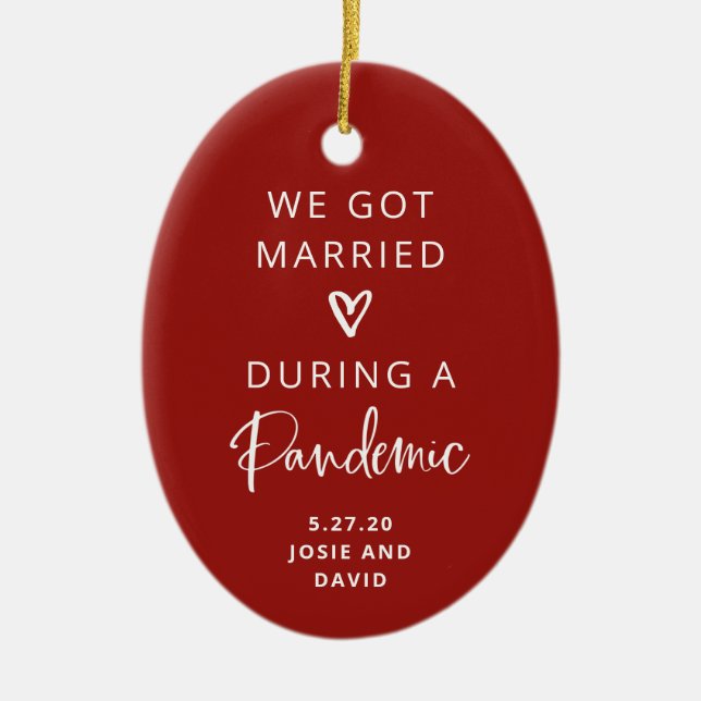 Married During a Pandemic | Red with Photo Back Ceramic Ornament (Front)