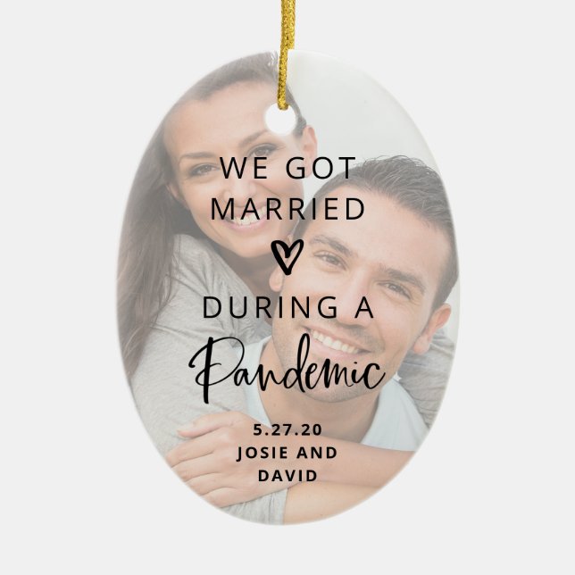 Married During a Pandemic | Two Photo Keepsake Ceramic Ornament (Front)
