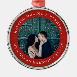 Married During Pandemic Red with Photo Metal Ornament