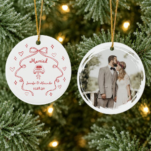 Married First Christmas Married Photo Ceramic Ornament