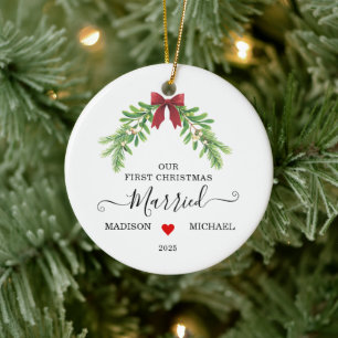  Married First Christmas Mistletoe Holiday Ceramic Ornament