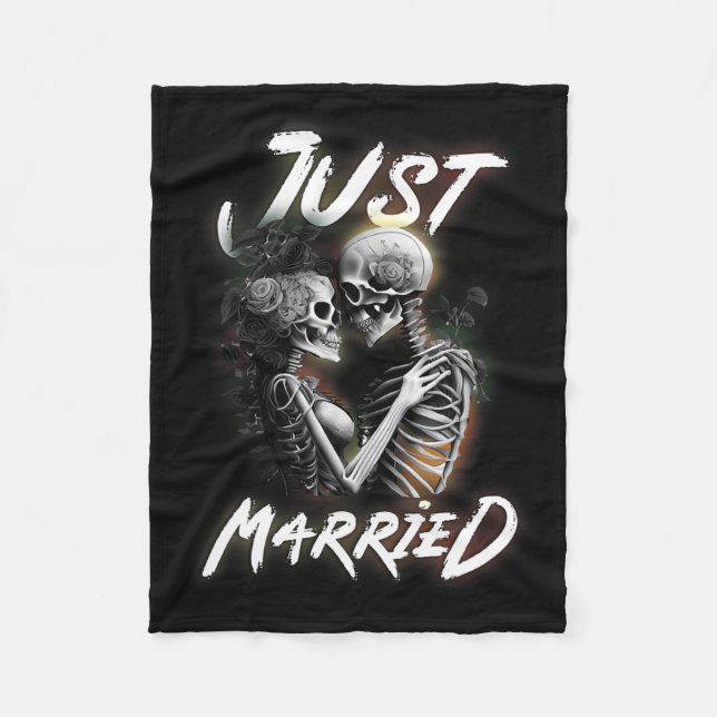 Married Halloween Skeleton Bride And Groom Wedding Fleece Blanket (Front)