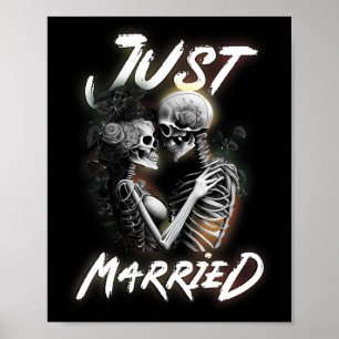 Married Halloween Skeleton Bride And Groom Wedding Poster