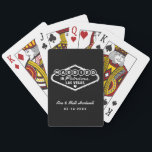 Married in Fabulous Las Vegas Black Wedding Playing Cards<br><div class="desc">These unique and fun custom "Married in Fabulous Las Vegas" wedding favour playing cards feature a design inspired by the Welcome to Las Vegas,  Nevada" sign,  along with monogram text that can be personalized with the couple's name and wedding date. Black and white colours can be modified.</div>
