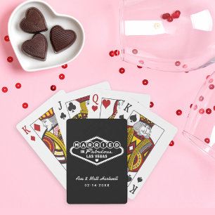 Married in Fabulous Las Vegas Black Wedding Playing Cards