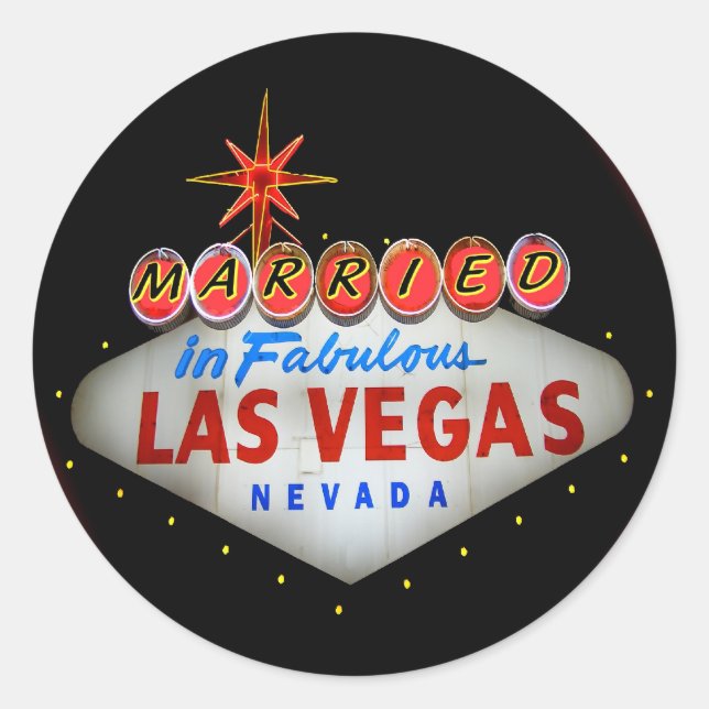 Married in Fabulous Las Vegas Classic Round Sticker (Front)