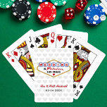 Married in Fabulous Las Vegas Hearts Grey Playing Cards<br><div class="desc">A colourful Married In Fabulous Las Vegas sign design in classic red, blue, and gold pops against a soft grey heart pattern background on these personalized wedding monogram playing cards. Couple names in red script and wedding date complete the keepsake design. All text is fully editable with your details. A...</div>