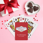Married in Fabulous Las Vegas Red Playing Cards<br><div class="desc">Bold red sets an energetic, festive tone behind the iconic colourful Married In Fabulous Las Vegas sign on these personalized wedding monogram playing cards. Couple names in white script and wedding date are fully editable below the classic sign. A vibrant wedding favour that captures the excitement of the Las Vegas...</div>