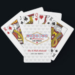 Married in Fabulous Las Vegas Wedding Monogram Playing Cards<br><div class="desc">Custom "Married in Fabulous Las Vegas" wedding favor playing cards feature a monogram of the bride and groom's names and wedding dates and heart patterned background. Black,  red,  blue,  yellow,  and gray design colors.</div>