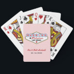 Married in Fabulous Las Vegas Wedding Monogram Playing Cards<br><div class="desc">These unique and fun custom "Married in Fabulous Las Vegas" wedding favour playing cards feature a monogram of the bride and groom's names and wedding dates and a light pink background. Black,  white,  red,  blue,  yellow,  and grey design colours.</div>