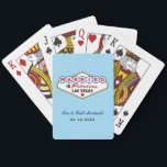 Married in Fabulous Las Vegas Wedding Monogram Playing Cards<br><div class="desc">These unique and fun custom "Married in Fabulous Las Vegas" wedding favour playing cards feature a monogram of the bride and groom's names and wedding dates and a light blue background. Black,  white,  red,  blue,  yellow,  and grey design colours.</div>