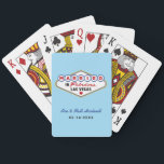 Married in Fabulous Las Vegas Wedding Monogram Playing Cards<br><div class="desc">These unique and fun custom "Married in Fabulous Las Vegas" wedding favour playing cards feature a monogram of the bride and groom's names and wedding dates and a light blue background. Black,  white,  red,  blue,  yellow,  and grey design colours.</div>