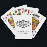 Married in Fabulous Las Vegas White Wedding Playing Cards<br><div class="desc">These unique and fun custom "Married in Fabulous Las Vegas" wedding favour playing cards feature a design inspired by the Welcome to Las Vegas,  Nevada" sign,  along with monogram text that can be personalized with the couple's name and wedding date. Black and white colours can be modified.</div>