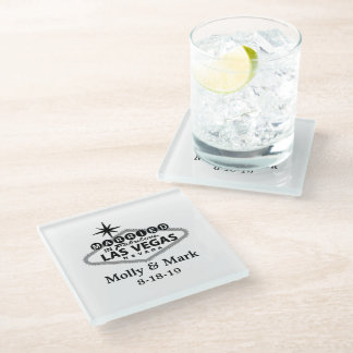 Married in Las Vegas Personalized Wedding Favour Glass Coaster