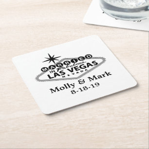 Married in Las Vegas Personalized Wedding Favour Square Paper Coaster