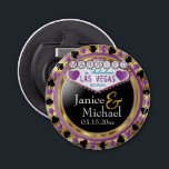 Married in Las Vegas Style - Purple Bottle Opener<br><div class="desc">Bottle Opener. Featured in a married in Las Vegas style design with a purple and faux gold metallic look ready for you to personalize. More colours are available. 📌If you need further customization, please click the "Click to Customize further" or "Customize or Edit Design"button and use our design tool to...</div>