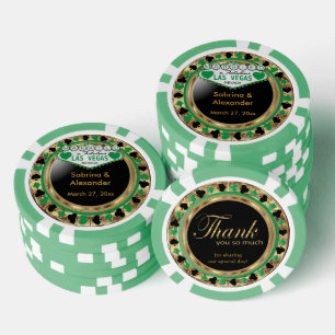 Married in Las Vegas - Thank You   Green Poker Chips