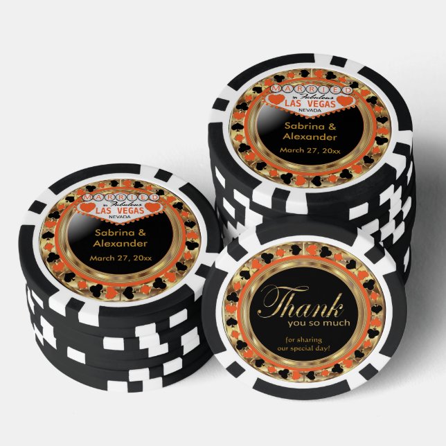Married in Las Vegas - Thank You | Orange Poker Chips (Stack)