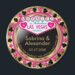 Married in Las Vegas - Thank You - Pink  Magnet<br><div class="desc">Casino style Magnet. Married in Las Vegas thank you for sharing this special day with us featured in a pink, gold and black design. Makes a great party favour keepsake for the guest of honour or your guest. More colours are available. ✔Note: Not all template areas need changed. 📌If you...</div>