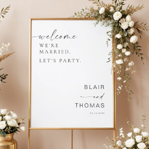 Married Let's Party Wedding Reception Welcome Poster
