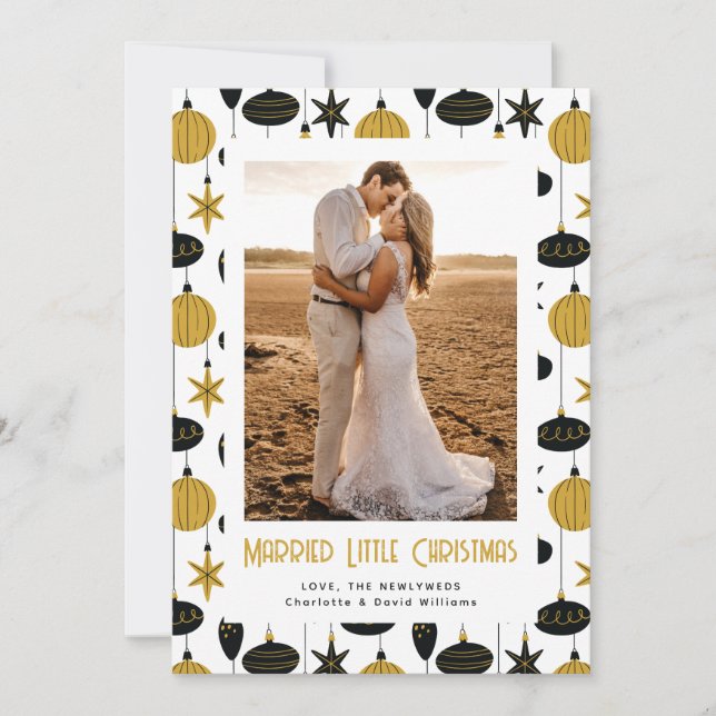 Married Little Christmas Ornaments Newlywed Photo Holiday Card (Front)