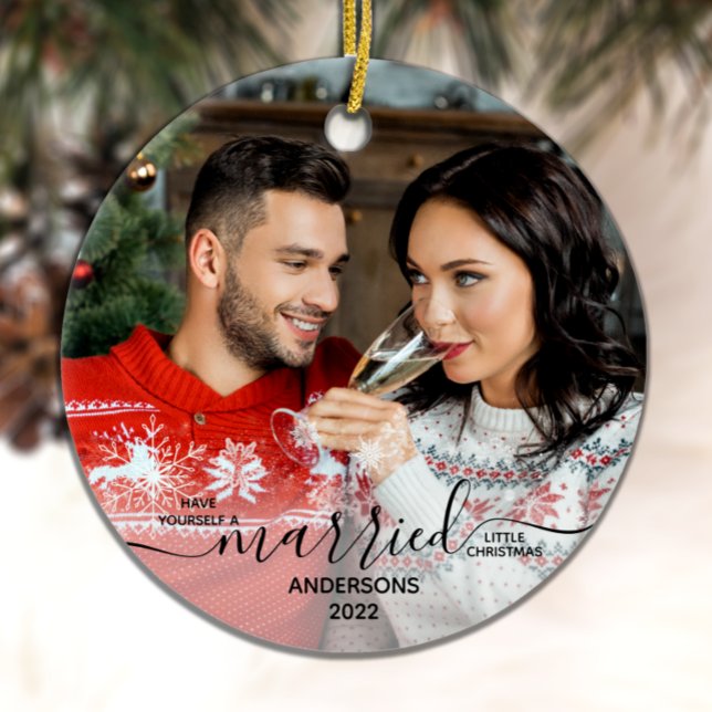 Married Little Christmas Our First Custom 2 Photo  Ceramic Ornament (Creator Uploaded)
