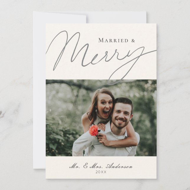Married & Marry Script Holiday Photo Card (Front)