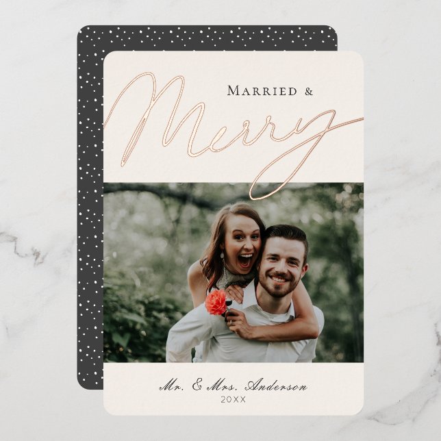 Married & Marry Script Holiday Photo Foil Card (Front/Back)
