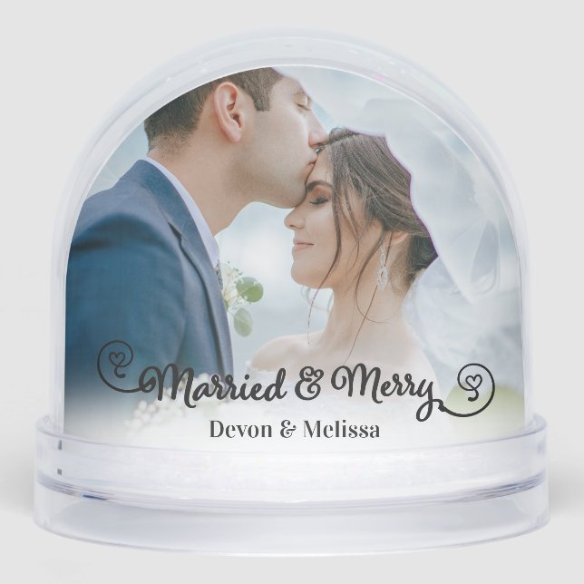 Married & Merry 1st Christmas Calligraphy Wedding Snowglobe (Front)