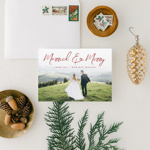 Married & Merry Brush Script Christmas Full Photo Holiday Card