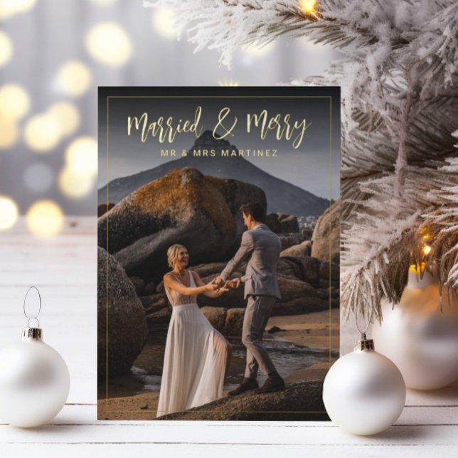 Married & Merry Christmas Frame Foil Holiday Card (Creator Uploaded)
