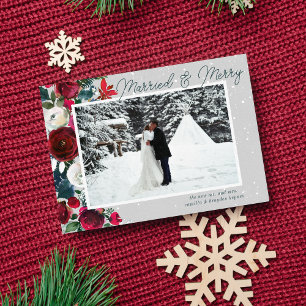 Married Merry Christmas Holiday Floral Photo Card