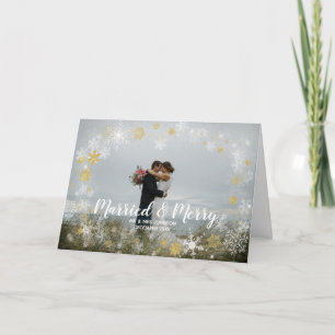 married & merry christmas holiday photo card