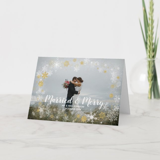 married & merry christmas holiday photo card (Front)