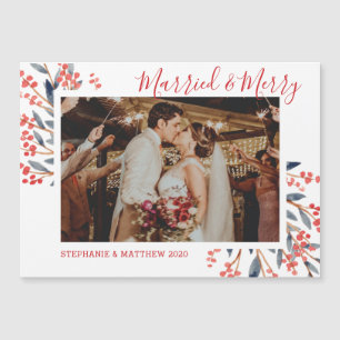 Married & Merry Christmas Holiday Photo Magnet
