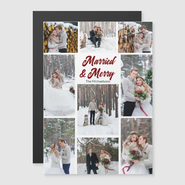 Married & Merry Christmas Photo Collage Magnet (Front/Back)