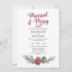Married Merry Christmas Watercolor Wedding Invitation