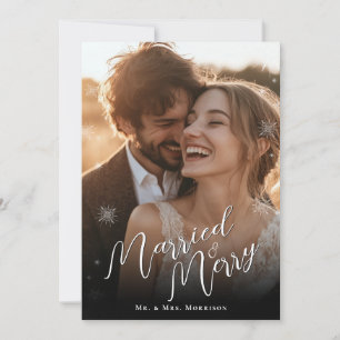 Married & Merry Christmas Weding Photo Holiday Card