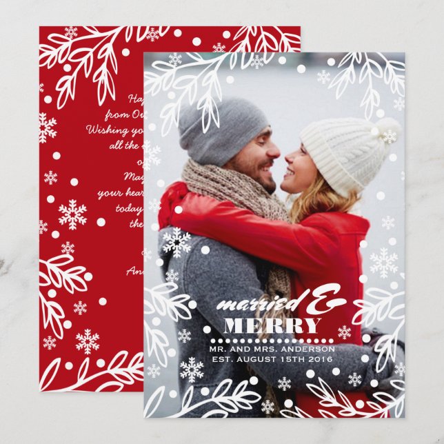 Married & Merry. Custom Holiday Flat Photo Card (Front/Back)