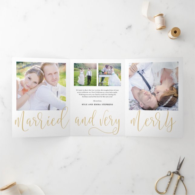 Married Merry EDITABLE COLOR Trifold Holiday Card (Inside)
