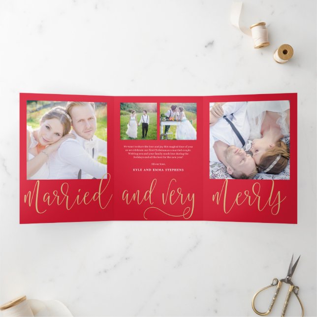 Married Merry EDITABLE COLOR Trifold Holiday Card (Inside)