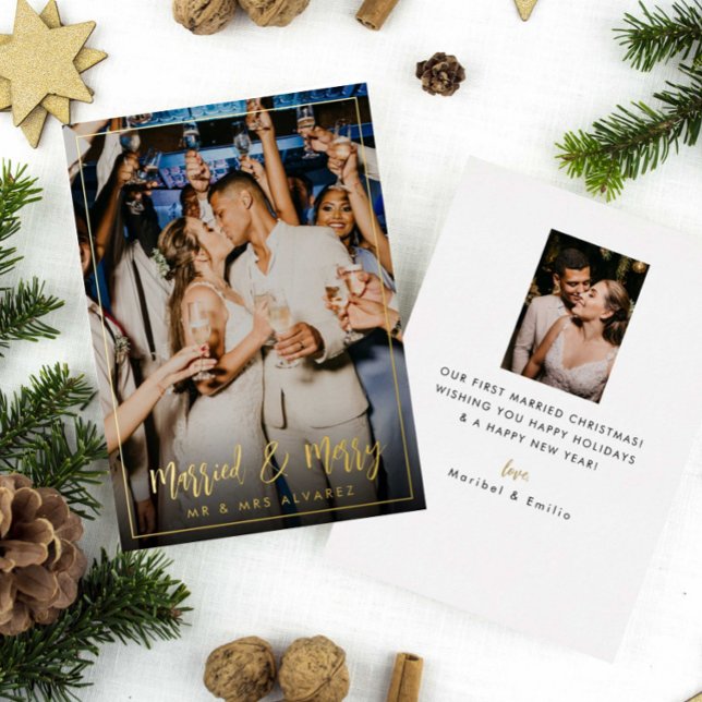 Married & Merry Elegant Foil Holiday Card (Creator Uploaded)