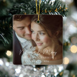 Married & Merry!  Elegant, Simpel, Photo Ceramic Ornament<br><div class="desc">Celebrate your first Christmas as a married couple with this elegant and timeless ceramic photo ornament. Featuring a simple yet refined script font, this customizable ornament allows you to add your favourite wedding photo and personalize the names, date, or message to create a cherished keepsake. Simply edit the design in...</div>