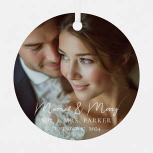 Married & Merry! Elegant, Simpel, Photo Metal Ornament