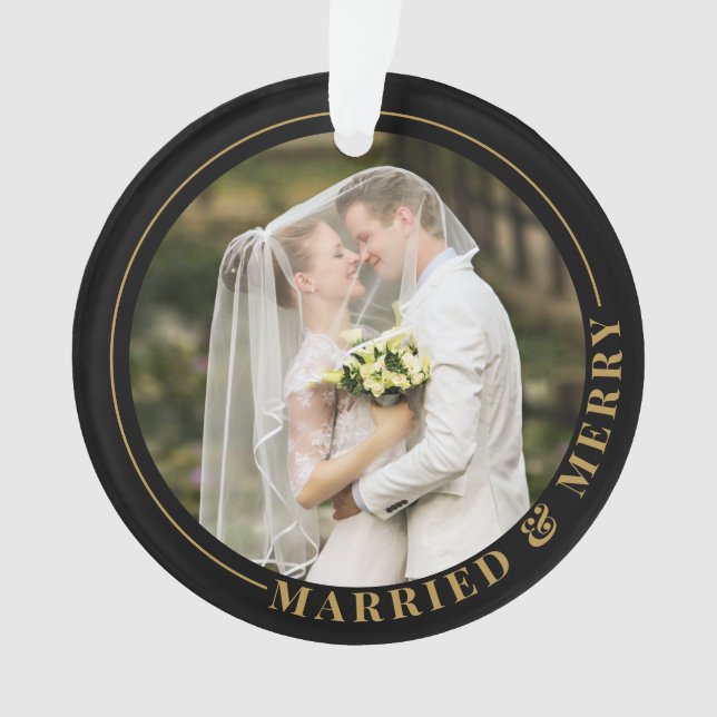 Married & Merry First Christmas Photo Ornament (Front)