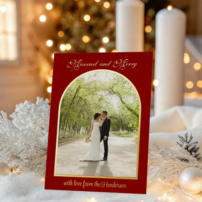 Married & Merry Gold Arch Christmas Holiday Photo (Creator Uploaded)